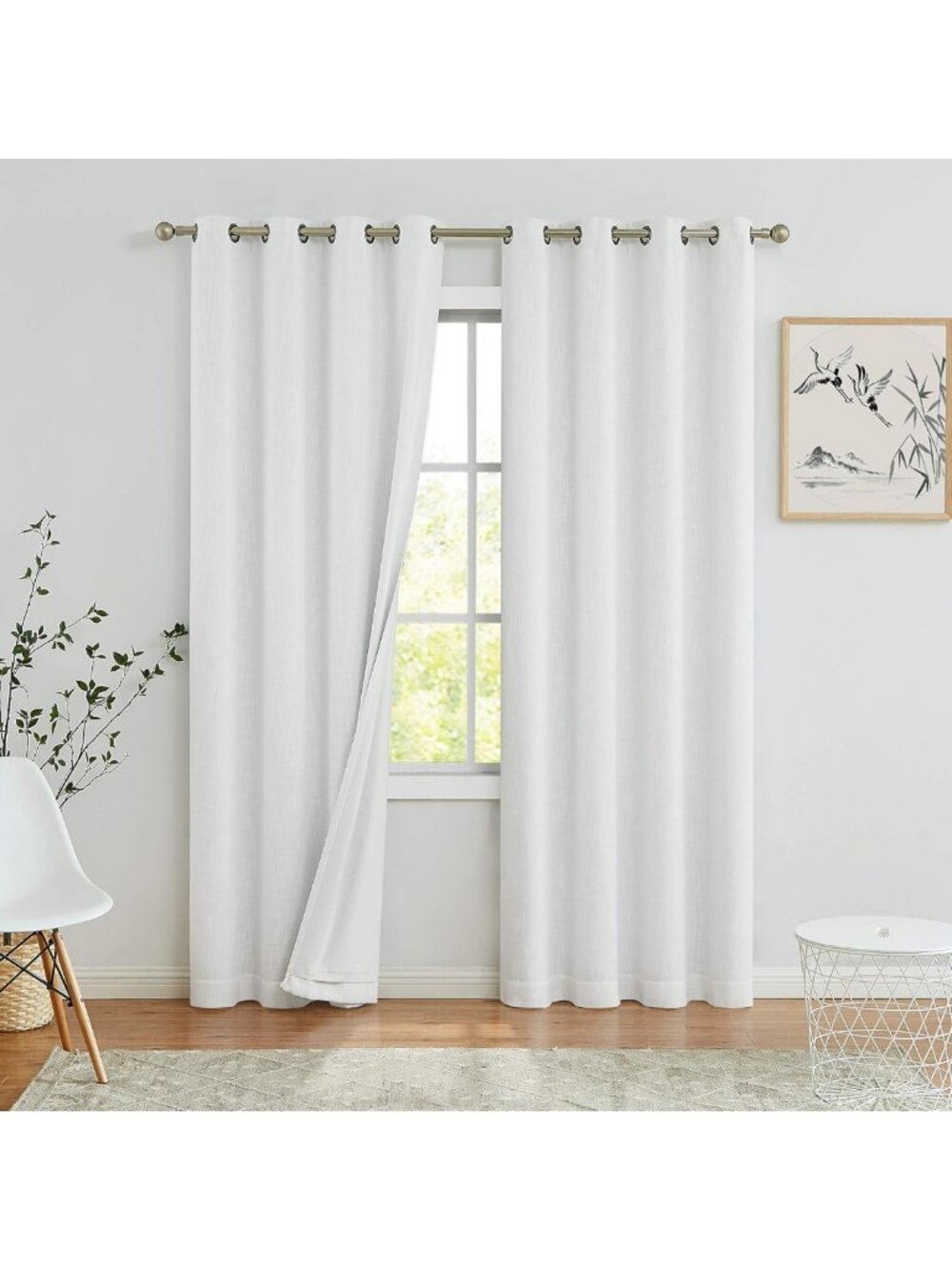 Elegant Cream White Full Blackout Grommet Curtains with Liner, 50"x84", Set of 2